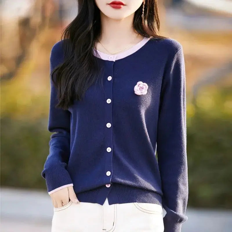 New Sweet Cardigan For Women New Buttons Knitwear Tops Long Sleeve Spring Autumn Woolen Sweater Coat Short Jacket Female