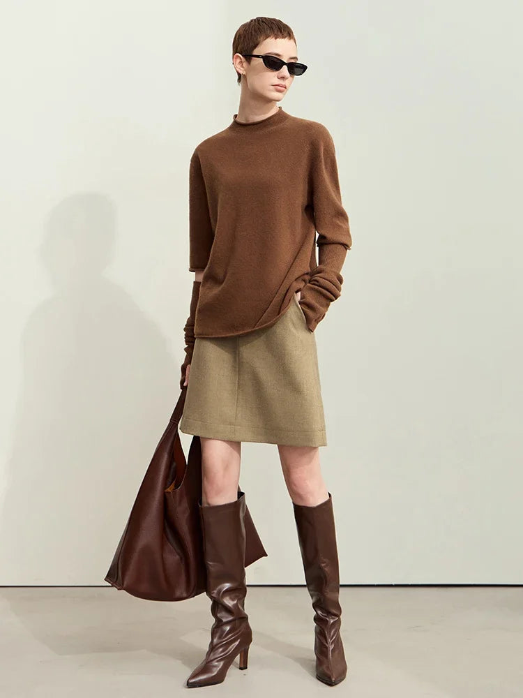 សំពត់ពាក់កណ្តាល Amii Minimalism សម្រាប់ស្ត្រី 2024 រដូវស្លឹកឈើជ្រុះថ្មី Old Money A-Line Retro Basic Blazer Mini Trendy Elegant Lady Skirt 12413017