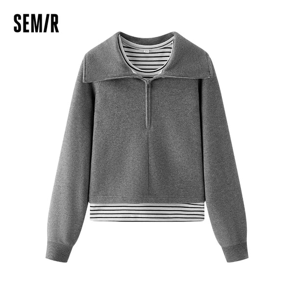 អាវយឺត Semir សម្រាប់នារី លំនាំឆ្នូត ដៃអាវ Raglan រចនាពីរដុំ អាវកាក់លម្អិត 2026 រដូវរងា ទន់ ស្រួលពាក់