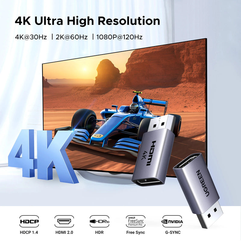 UGREEN 4K DisplayPort to HDMI 4-Pack Adapter Unidirectional Display Port 1.2 to HDMI 1.4 Male to Female Converter Aluminum Adapt