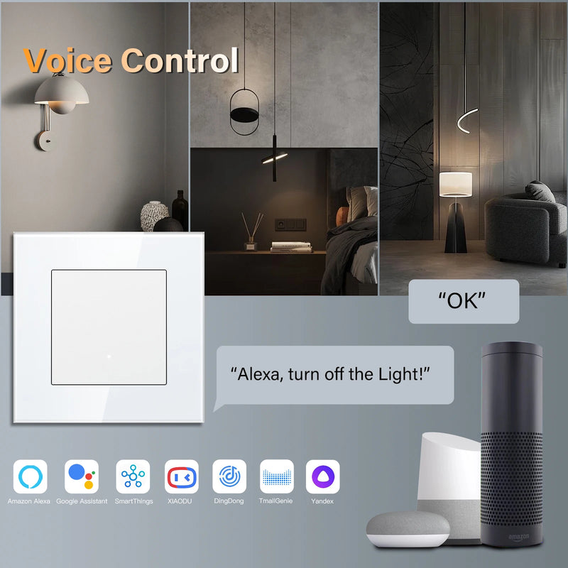 BSEED WIFI Light Switch 1/2/3Gang 2Way Smart Click Button Switch With EU Wall Socket Glass Panel Tuya Smart Life Alexa Control