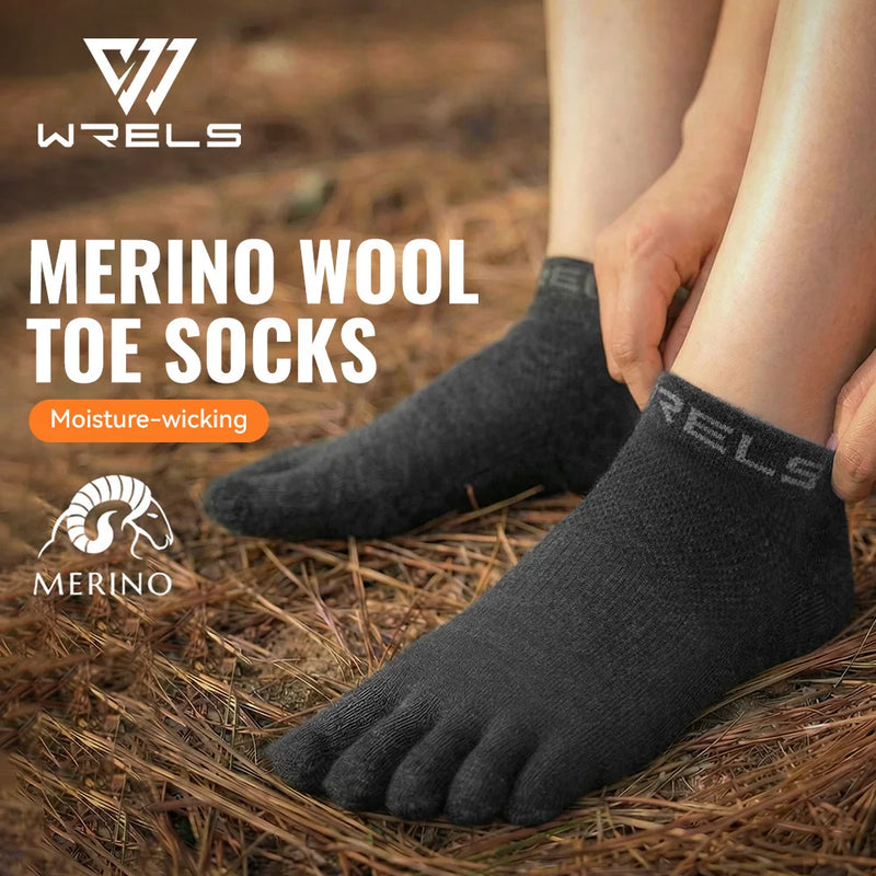 WRELS 1/2/3pairs Merino Wool Running Hiking Socks Wool Ankle Socks Moisture Wicking Breathable Anti-Blister 5 Toe No Show Socks