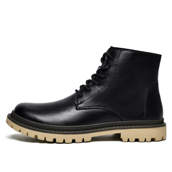 Mens British Style Leather Combat Boots High Top Anti-Skid Lug Sole Big Sizes 48 49 50 Brown Black