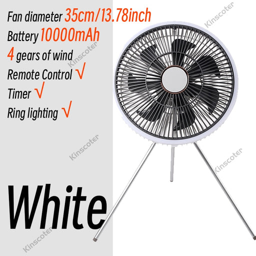 KINSCOTER Portable Camping Tent Fan Rechargeable Desktop Circulator Wireless Ceiling Fans Electric Floor Fan with LED Lighting White 10000mAh