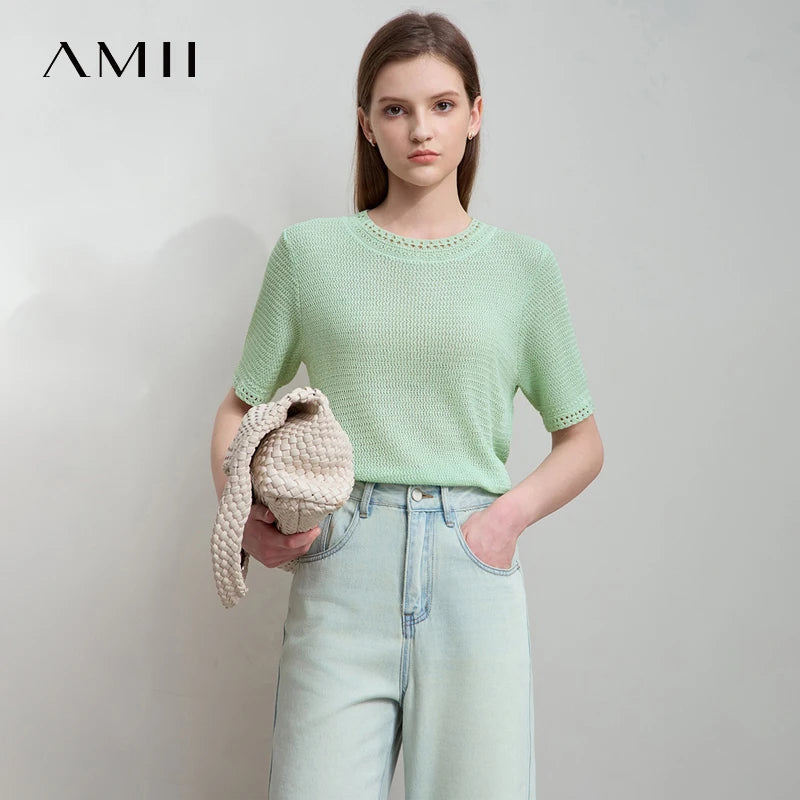 អាវក្រៅ AMII ម៉ូដសាមញ្ញ ដៃខ្លី ក អូ ងាយស្រួលដកដង្ហើម ពណ៌បៃតង ប៉ាក់ សម្លៀកបំពាក់ស្ត្រី 12552106