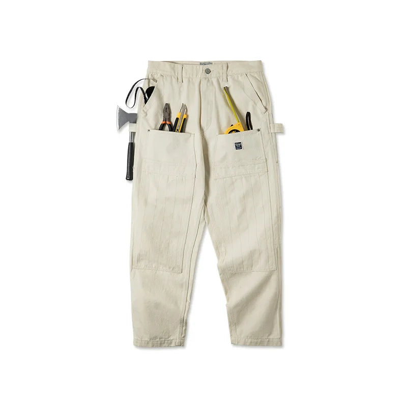 ខោខូវប៊យ Maden Workwear បែបអាមេរិកាំង Retro រលុង ពណ៌ស លាងសម្អាត ខោត្រង់ ខោកាត់ឈើ ខោបុរស