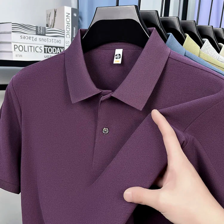 Men 100% Mercerized Cotton Polo Shirt Solid Short Sleeve Casual Business Tops Odor Resistant Premium 205g Summer