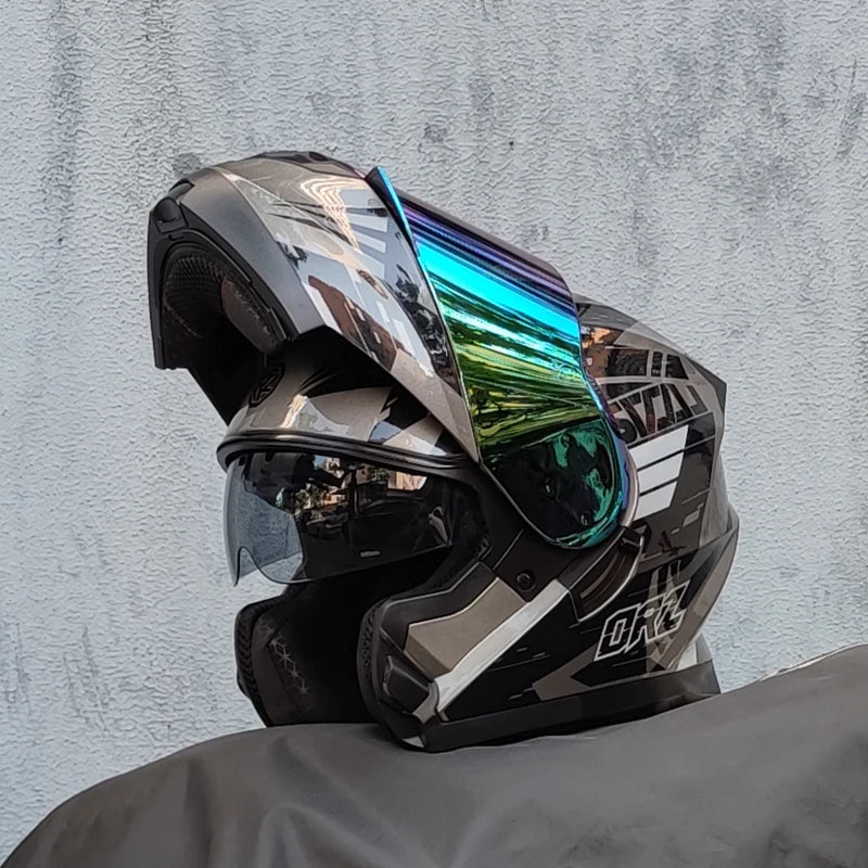 ORZ-162 motorcycle helmet, modular flipped full face helmet, long-distance off-road helmet with built-in sunshade