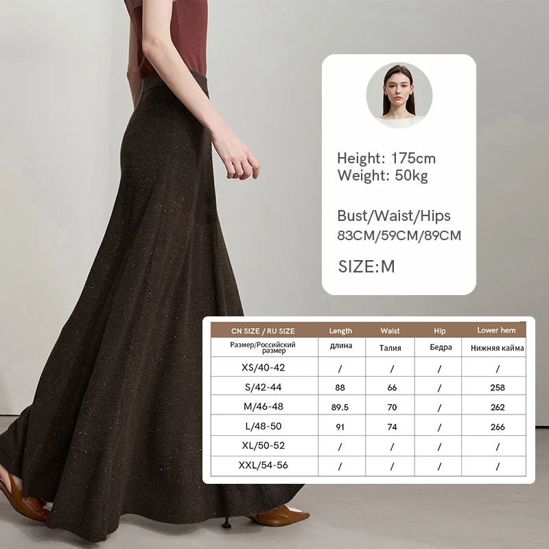 AMII Knitted Skirts For Women 2026 Autumn New Gentle A-line Long Skirt Loose Solid Color Elegant Versatile Woman Clothes12553045