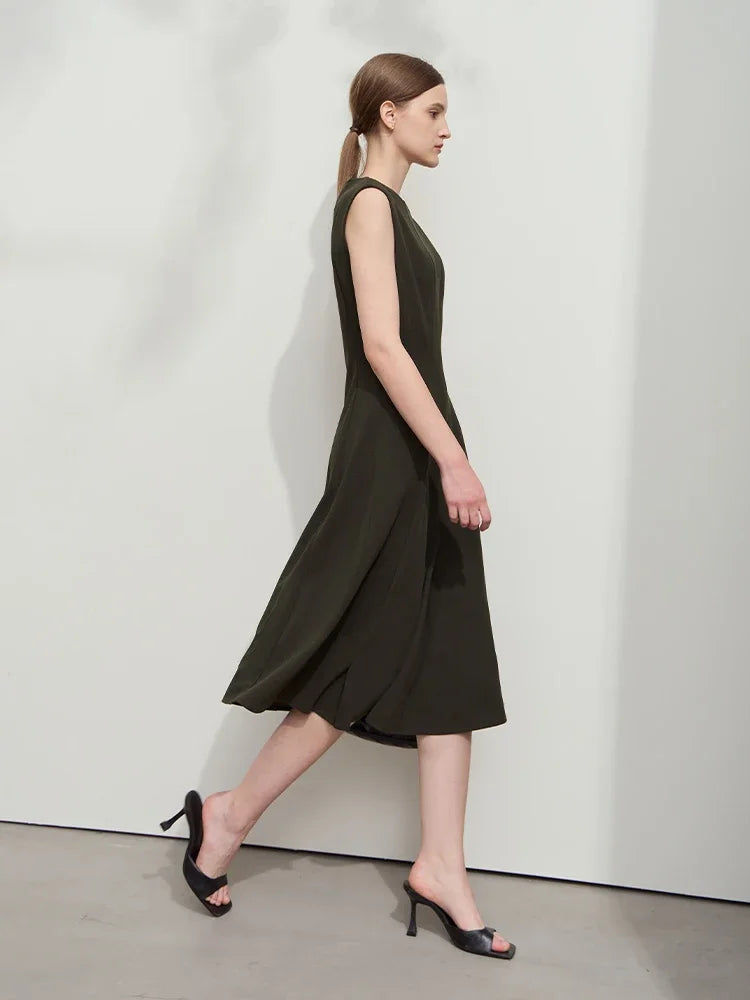 AMII Minimalist Women's Dress 2026 Summer Elegant Waisted Mid-Length Sleeveless A-Line Slightly Stretchy Designs Dress 12541010