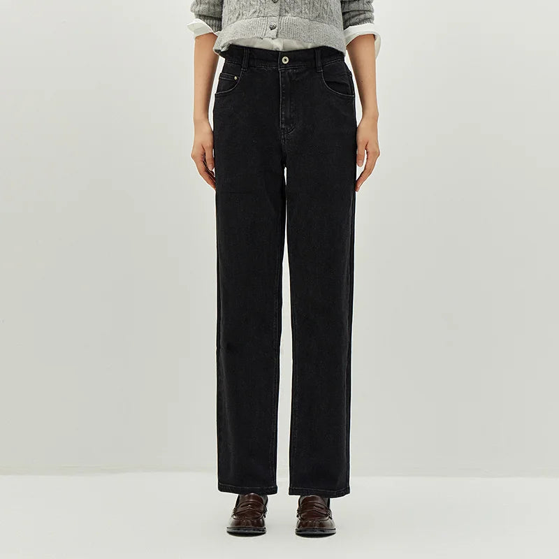 Semir Jeans Women 2026 Spring Half Elastic Waist Straight Pants Casual Fashion Trendy Trousers