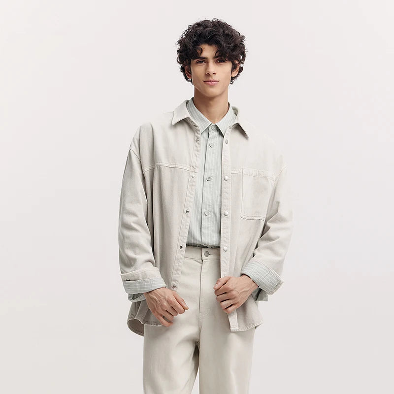 Semir Men Shirt 2026 Spring Long Sleeve Loose Fit Lapel Collar Gradient Print Washed Chest Pocket Casual Style Daily Wear Top