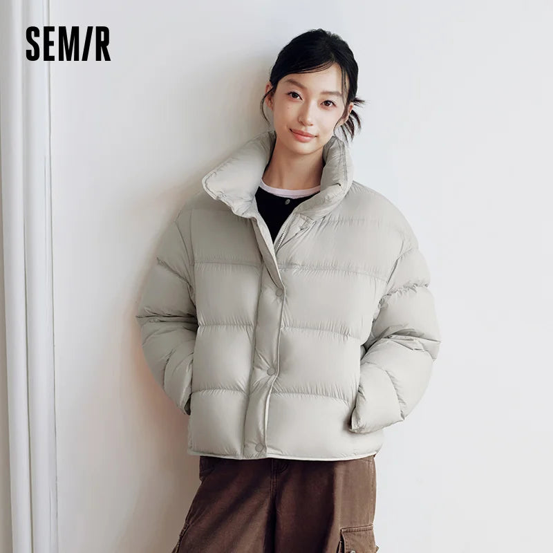 អាវក្រៅ Semir សម្រាប់ស្ត្រី ៩០ ភាគរយ ធ្វើពីរោមចៀម ធន់នឹងទឹក ធន់នឹងប្រេង ធន់នឹងស្នាមប្រឡាក់ ធន់នឹងកម្ដៅ ធន់នឹងកម្ដៅ មានក្រណាត់ការពារឋិតិវន្ត ថ្មីឆ្នាំ ២០២៦