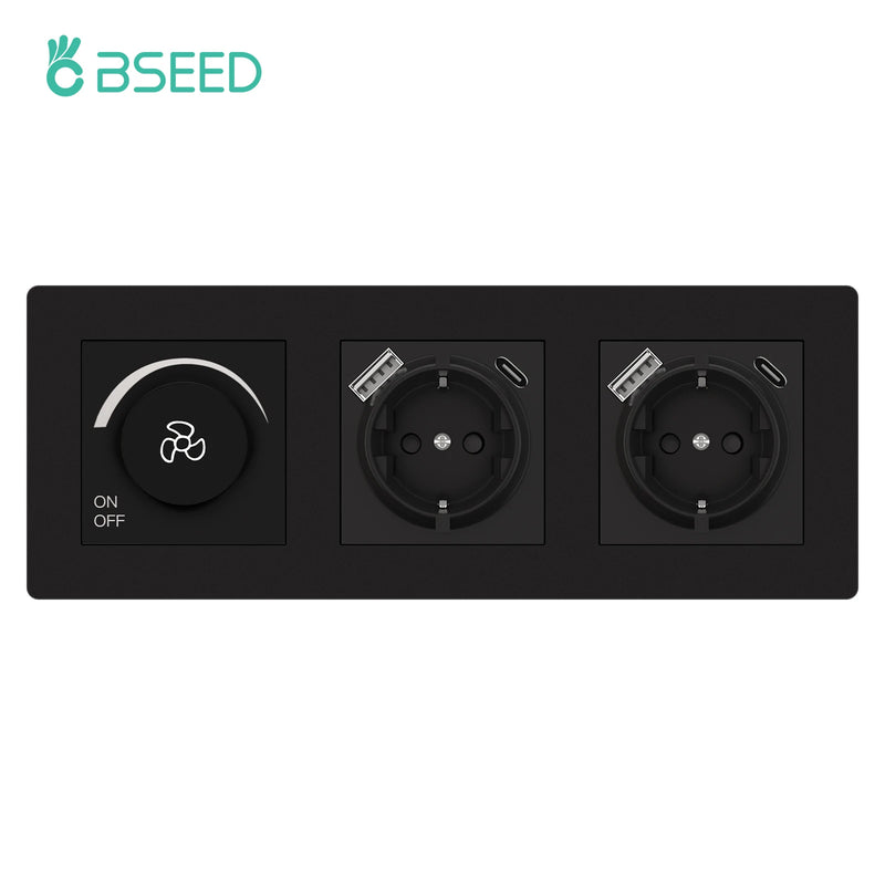 BSEED Fan Switch Knob Button Switch Adjust Speed With Wall Power Socket Switch ON OFF Plastci Frame Black 220V