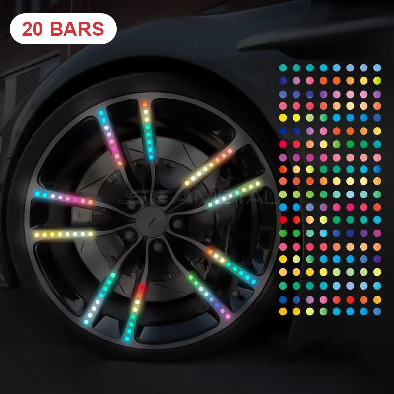 SEAMETAL 20/40PCS Car Wheel Hub Reflective Stickers Rainbow/Breakpoint Waterproof Strips Luminous Tapes for Car Bike Motorcycle