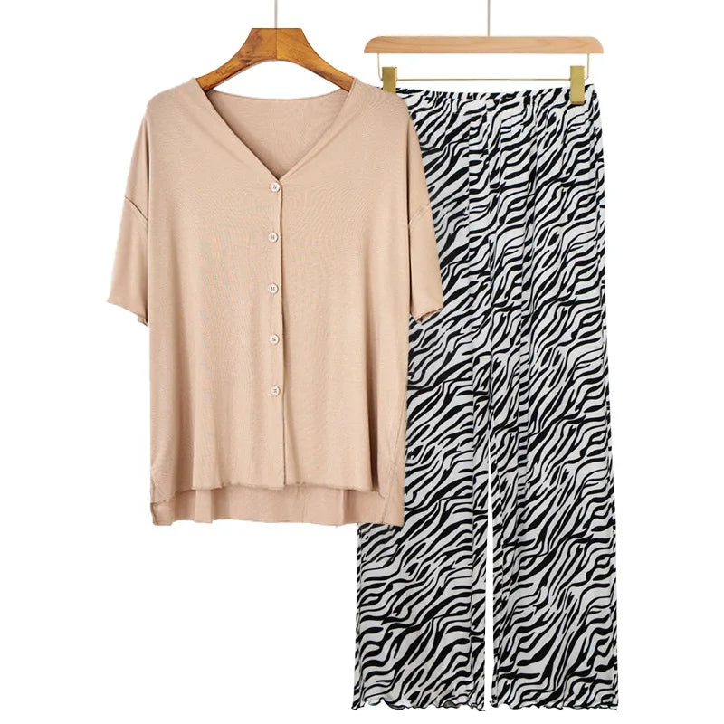 European Long Sleeve Trousers Sets 2026 New Loungewear Women's Sleepwear Two-piece Pajamas Home Suit For Women Modal Nightwear