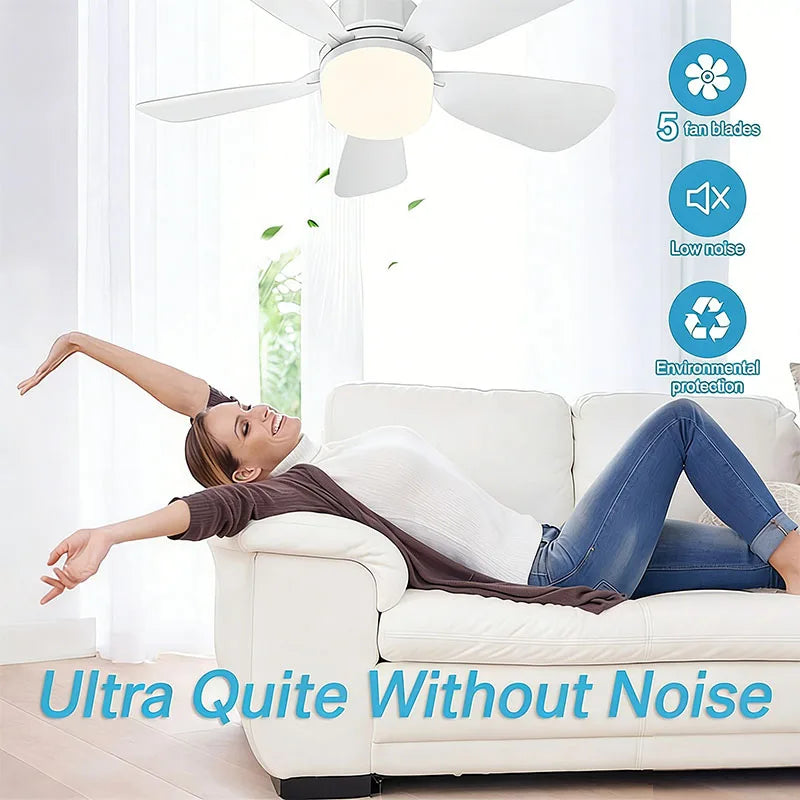 Modern E27 Socket Fan Light with 5 Blades Remote Control 3 Color Lights Dimmable Silent Removable for Home Dining Room Bedroom