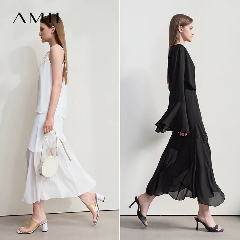 សំពត់ Amii Minimalist Casual Bustier សម្រាប់នារី រដូវក្តៅ ឆ្នាំ២០២៥ ថ្មី រចនាបទ Lace Slim Half-body Chiffon Fishtail សំពត់ 12522064