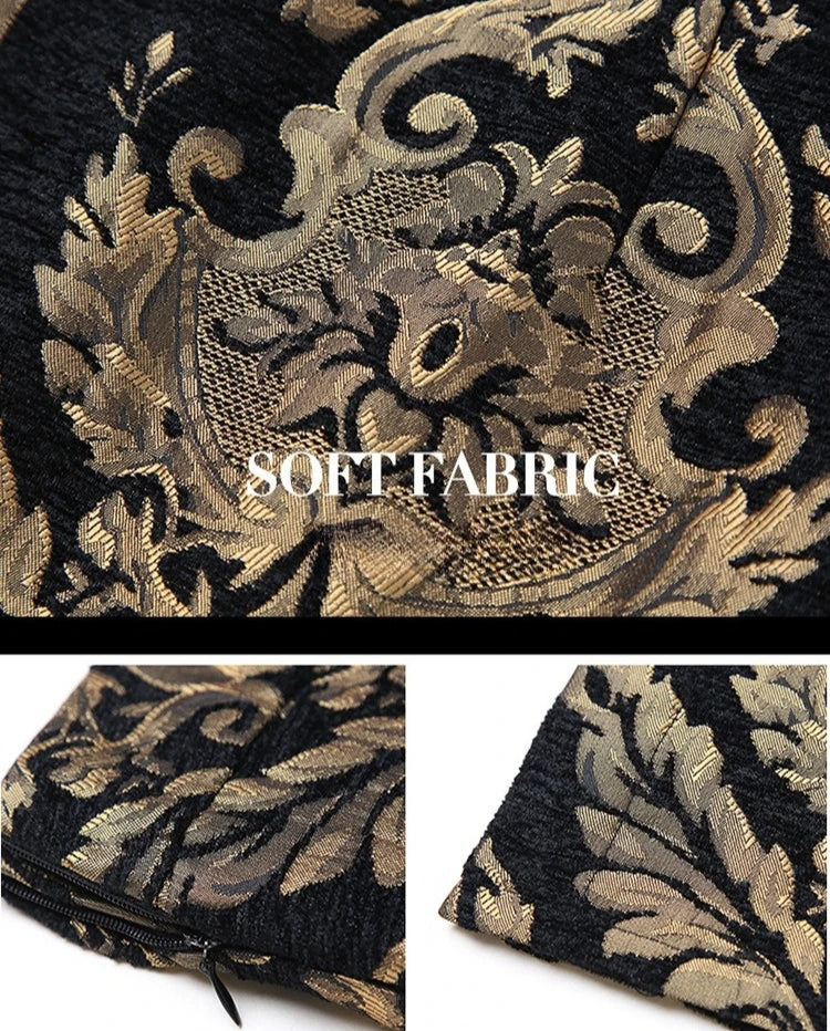 Luxurious Women's Black and Gold Skirts, A Stylish and Elegant Knee-length Dress with A Slit on The Right Side.
