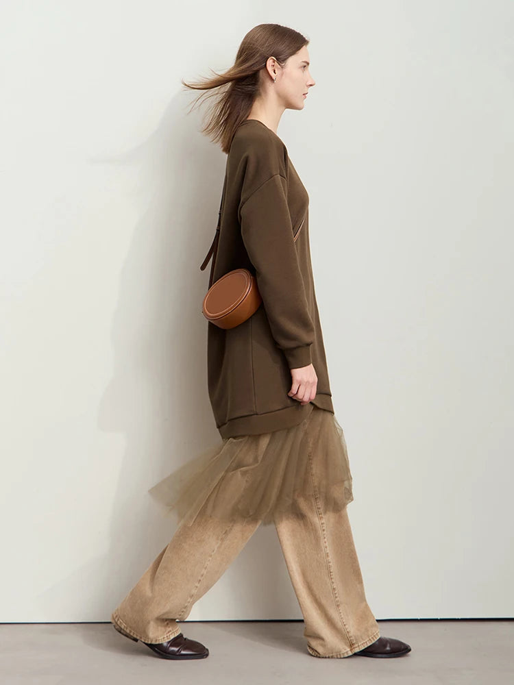 រ៉ូប AMII Minimalist Womens រដូវរងាឆ្នាំ ២០២៥ កមូលថ្មី ដៃវែង សម្លៀកបំពាក់នារី រ៉ូប Midi រលុងធម្មតា ១២៤៤៤១២០
