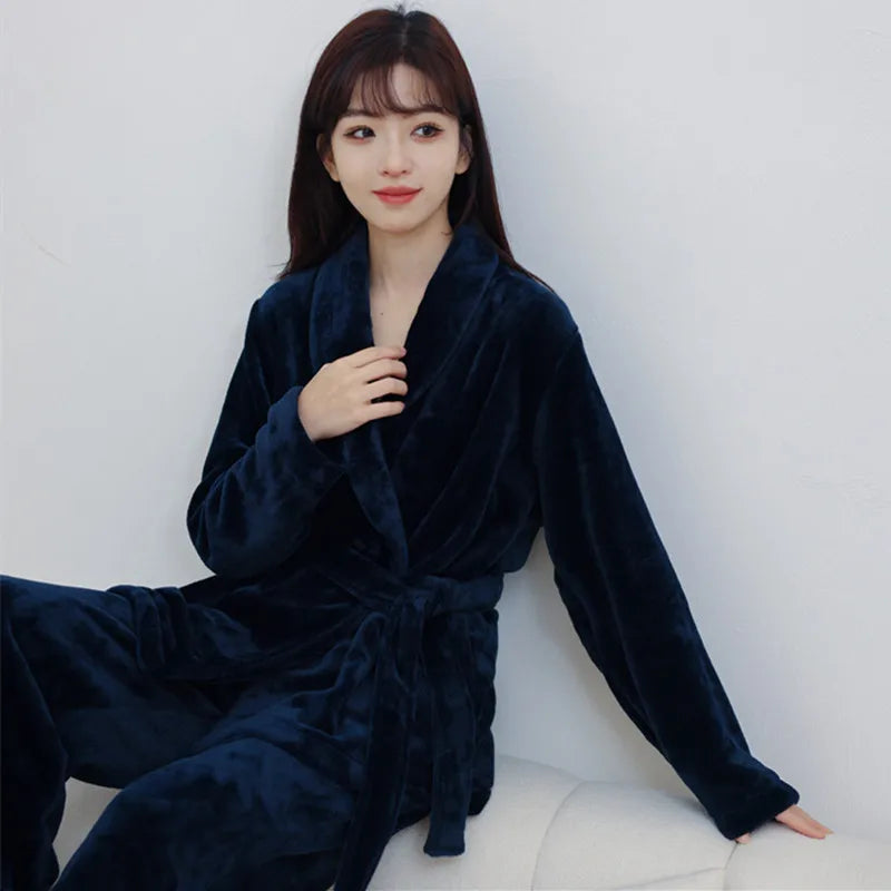 Autumn Winter Plush Thick Pajamas For Women Warm Flannel Ladies Home Wear Clothes Long Sleeved Pyjama Set Pijama Mujer Invierno