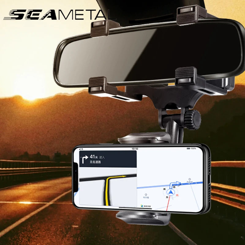 SEAMETAL Car Rearview Mirror Phone Holder 360 Rotation Car Phone Mount Stable Smartphone Navigation Bracket for Car Accessories