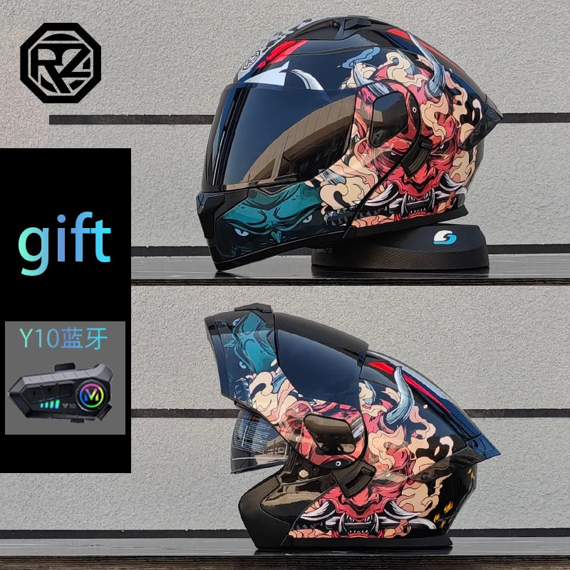 ORZ Motorcycle Helmet Modular Flip Helmet Dual Lens Full Helmet Comes with Bluetooth Earphones Model 103
