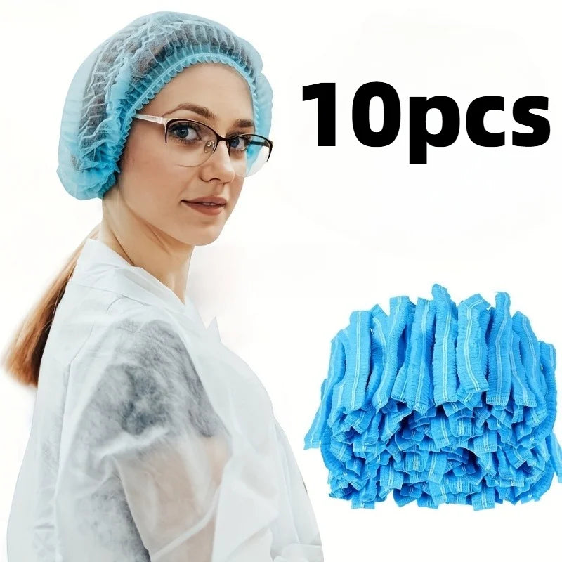 10/20pcs Disposable Non-woven Hat,Kitchen, Factory Hair Net,Workshop Dustproof Breathable Strip Hat,Drawstring Closure.