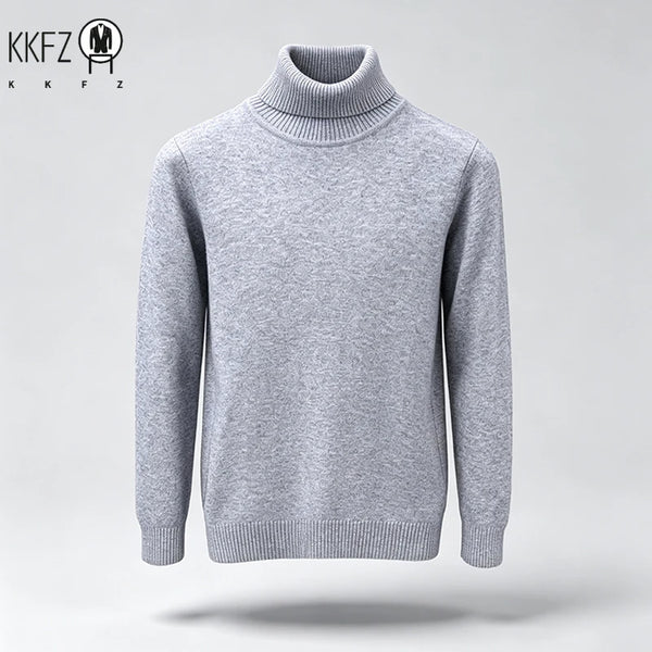 Mens Soft Turtleneck Knit Sweater Long Sleeve Ribbed Trim Suitable For Vacation Hangout And Leisure Cold Weather Scenes
