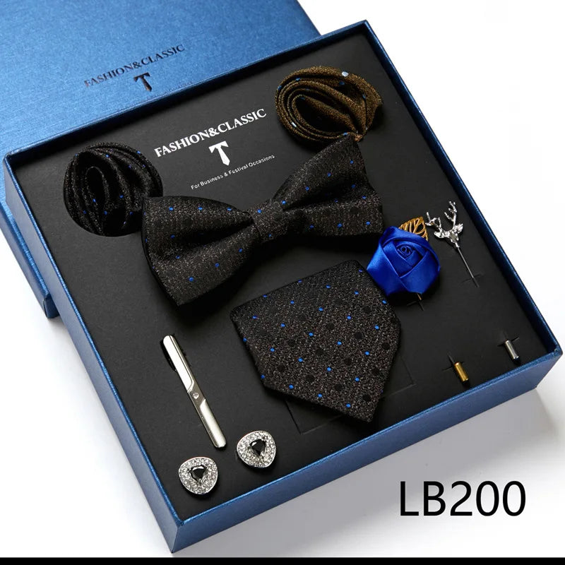 Men's Suit Dress Accessories (Tie + Bow Tie + Square Scarf + Tie Clip + Button + Metal Flower Brooch) 36 Colors To Choose From