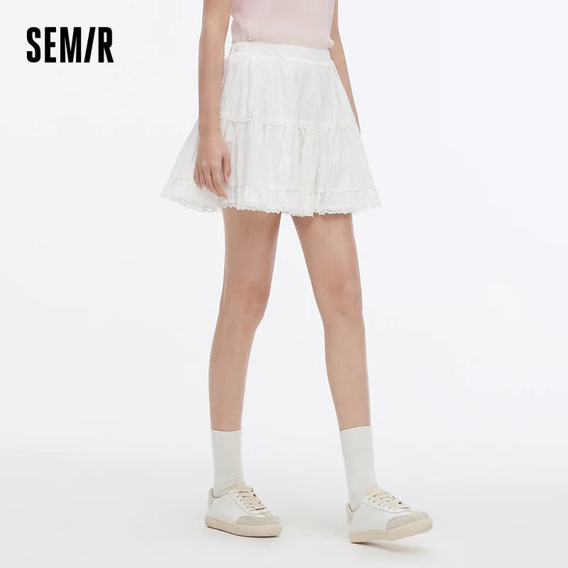 Semir Women Skirt Jacquard Lace Trim Fluffy Cake Dress A Line Minimalist Temperament Cute Mini 2026 Summer Top