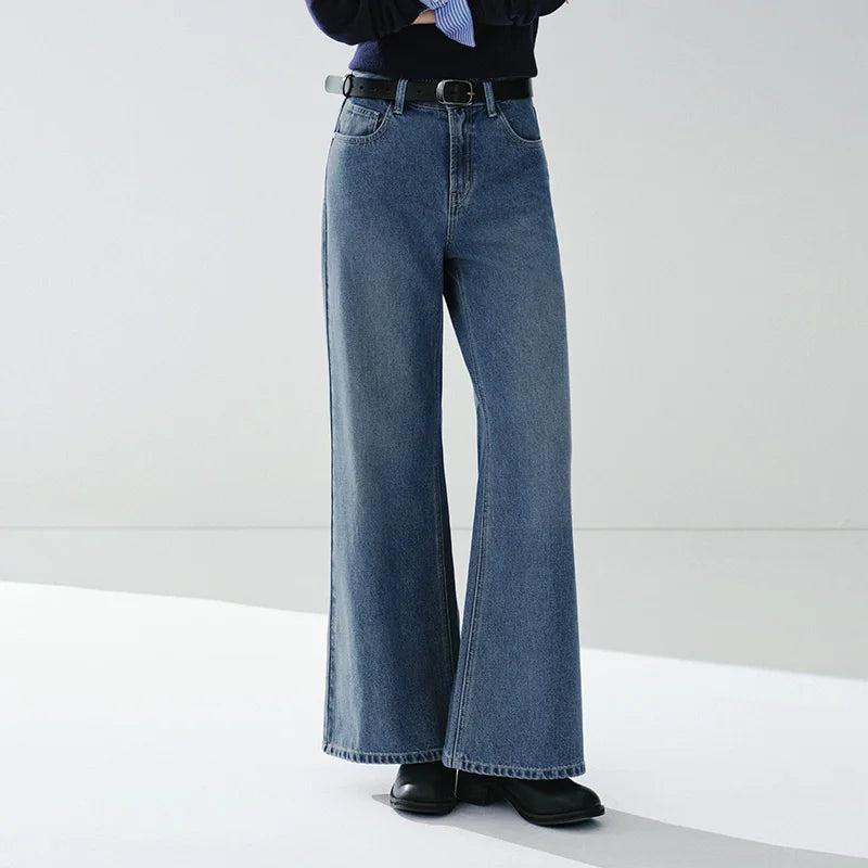 Semir Soft Jeans Women 2026 Spring Distressed Loose Flare Leg Retro Style WIde Leg Casual Trendy Long Trousers