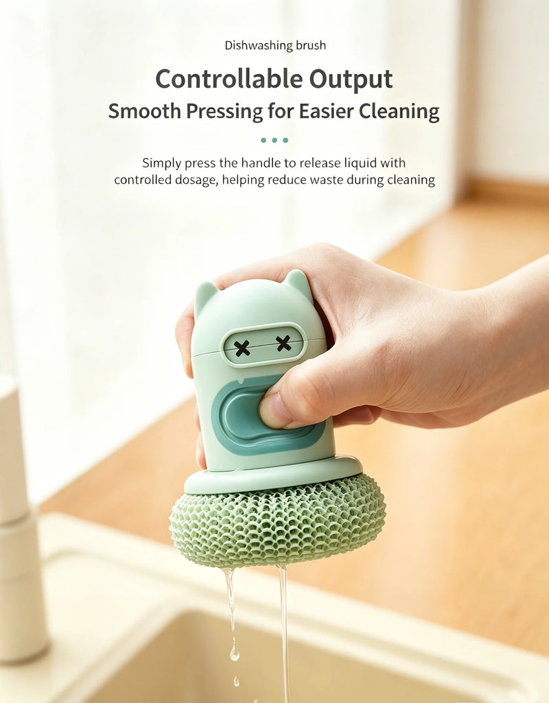New Cute Cartoon Kitchen Pressing Brush Pot Scrubber Cleaning Decontamination Tool for Home Essentials