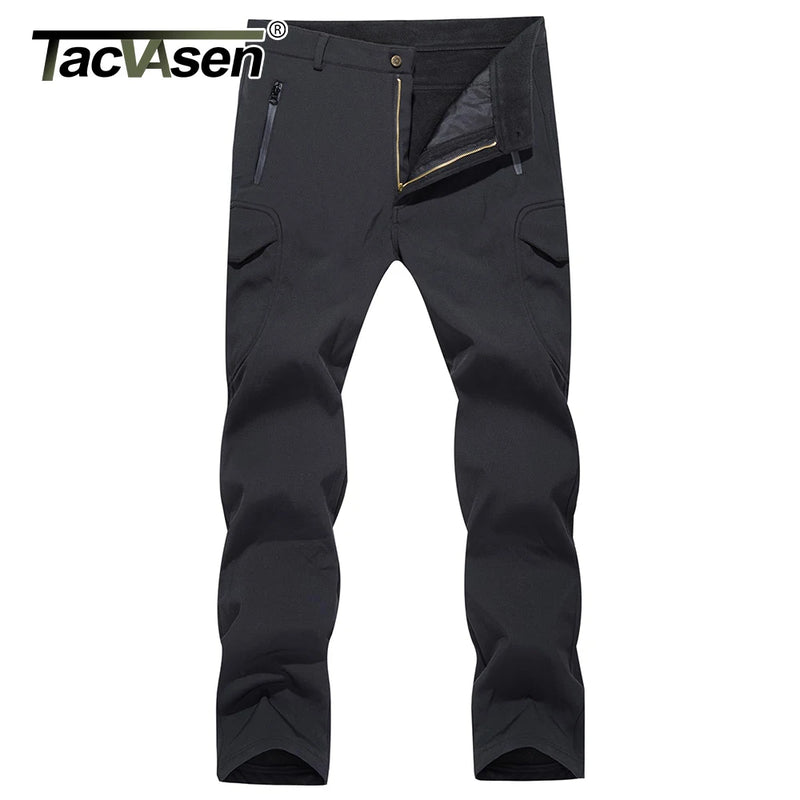 TACVASEN Winter Men's Soft-shell Work Pants Waterproof Fleece Lining Multiple Pockets Camping Hiking Outdoors Trousers