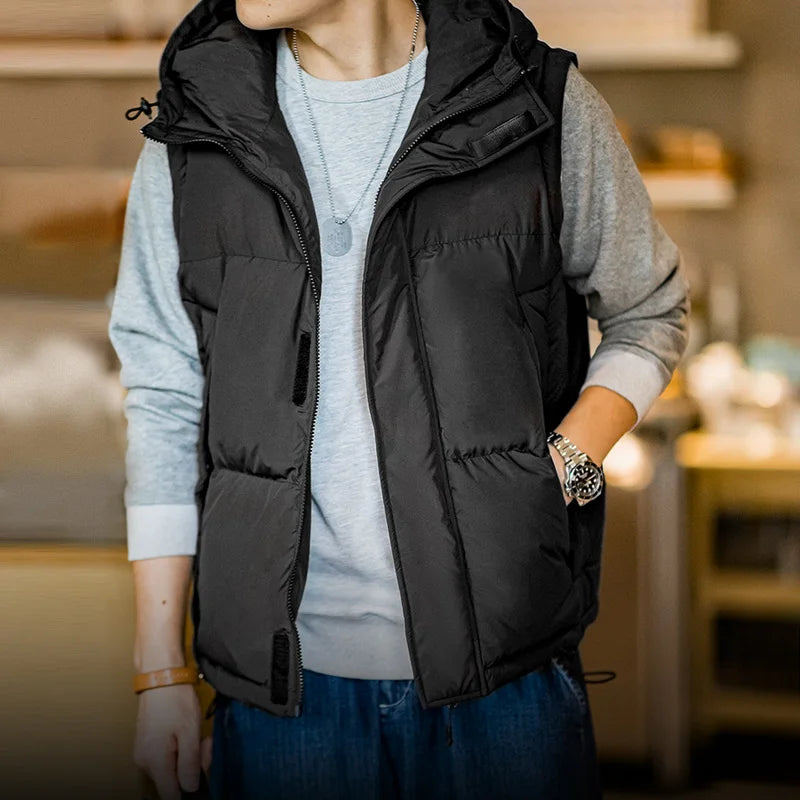 Maden Men's Winter Detachable Sleeves Down Jacket Outdoor Functional Hooded Vest Jacket Warm Thickened Overcoat Versatile Parka