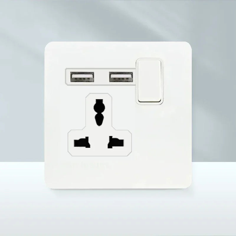 White Antique Stainless Steel Panel Wall Lamp Switch, Toggle Wall Dimmer Switch Socket EU USB Plug Socket 220V Electrical On Off