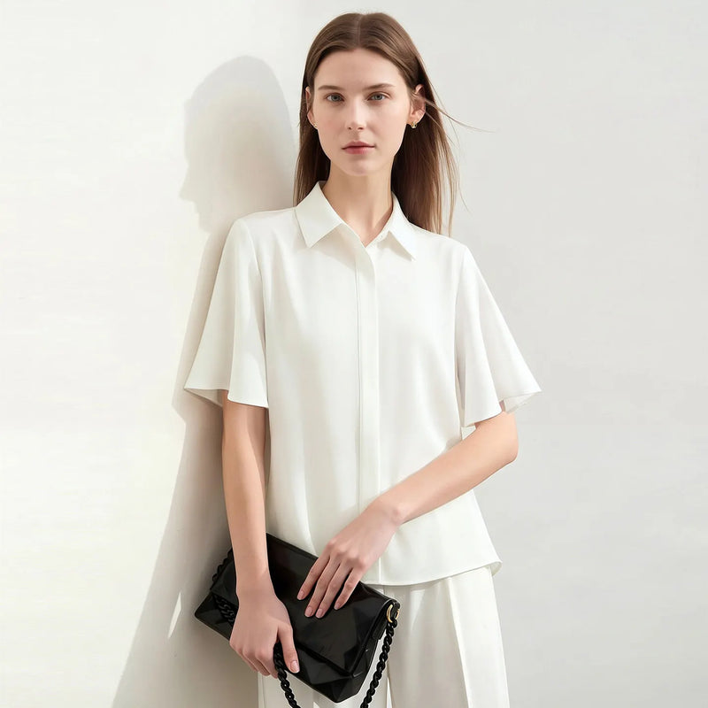 Amii Chiffon Shirt 2026 Summer New Lapel Collar Butterfly Sleeve Women's Blouse Loose Fit Elegant Office Top For Women 12622181