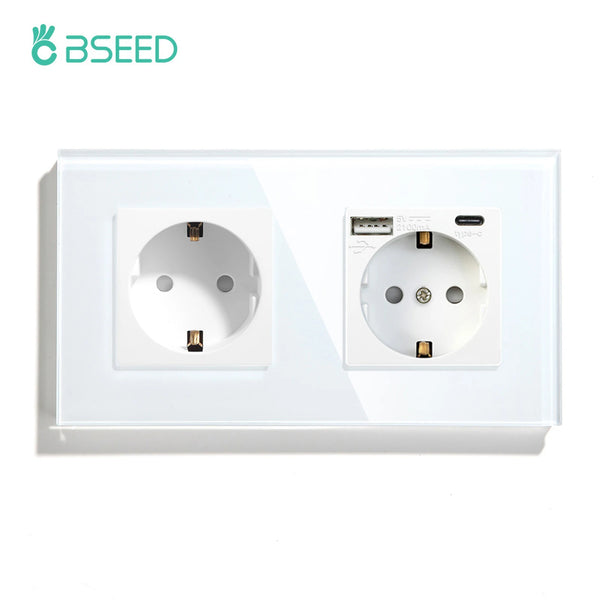 BSEED EU Standard Sockets Single Wall Socket Double Frame Socket with USB Outlets Glass Panel Triple Type-C Sockets For Home