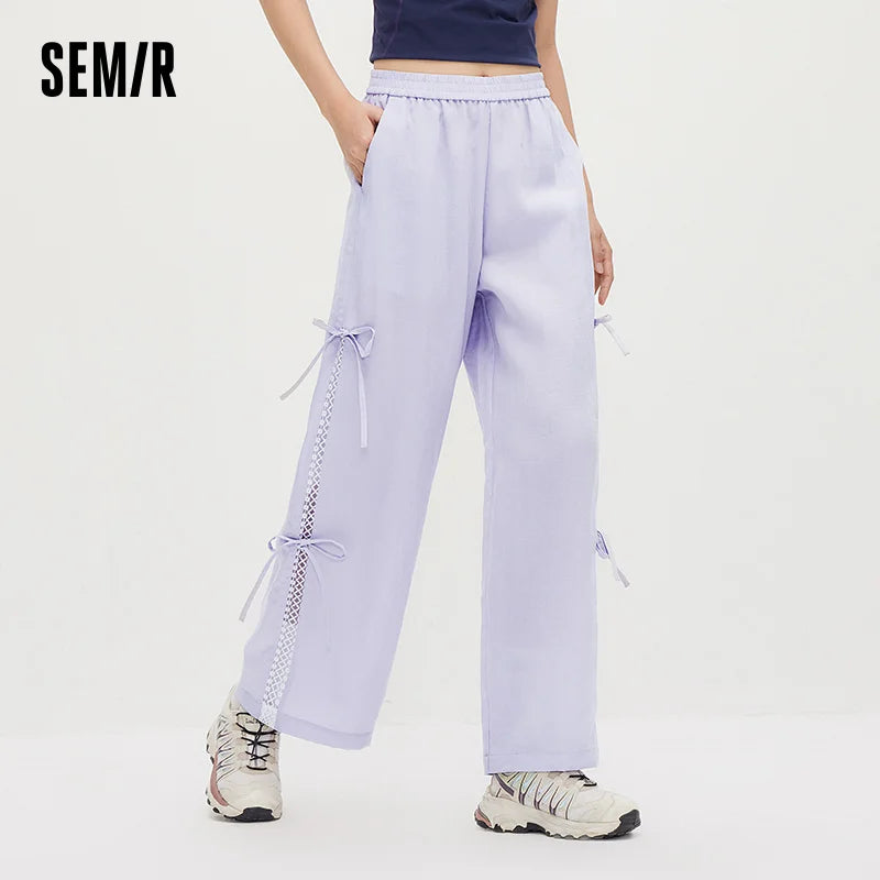 Semir Women Pants Bowknot Lace Loose Wide Leg Long Pants 2026 Summer Sweet Casual
