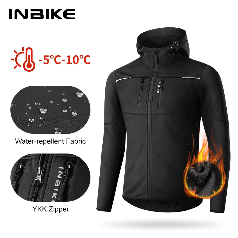 INBIKE Winter Cycling Jackets Man Warm Thermal Windbreaker for Men Hooded MTB Bike Jackets for Riding Windproof Bicycle Clothing
