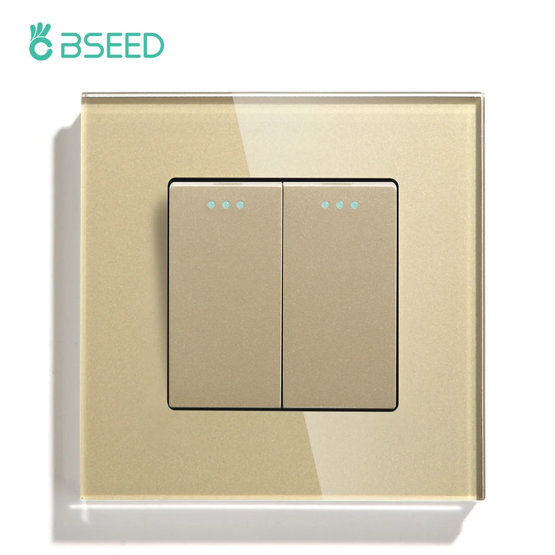 BSEED Mechanical Wall Light Switch Button 1/2/3Gang 1Way Crystal Glass Panel Power Switch On Off 250V White Black