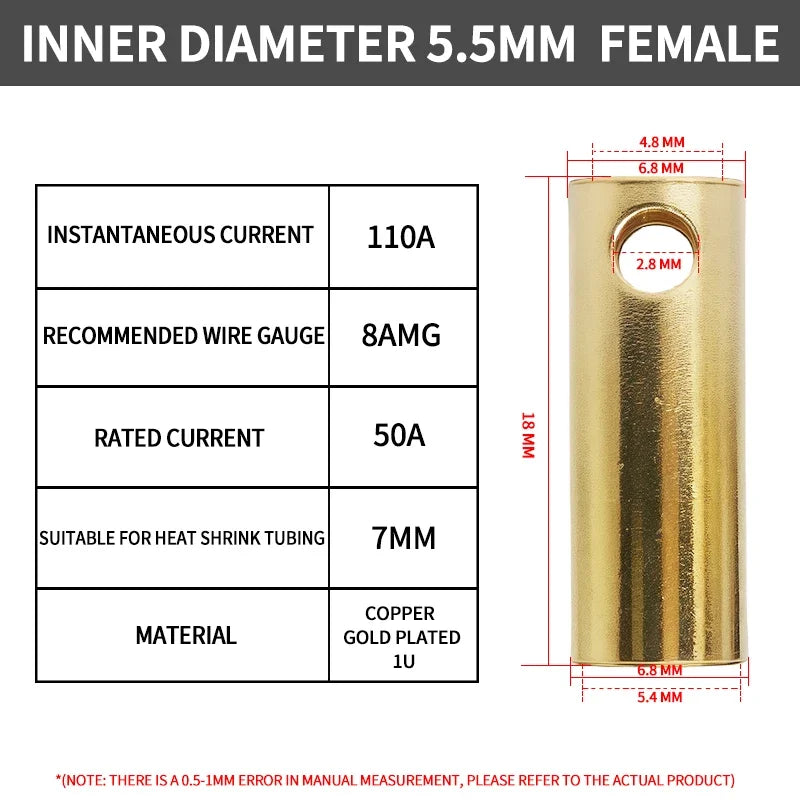2/3/3.5/4/5/5.5/6/6.5/8mm Aircraft model pure copper Banana Plug Gold Plated Copper Brushless Motor Bullet Connector 40pcs