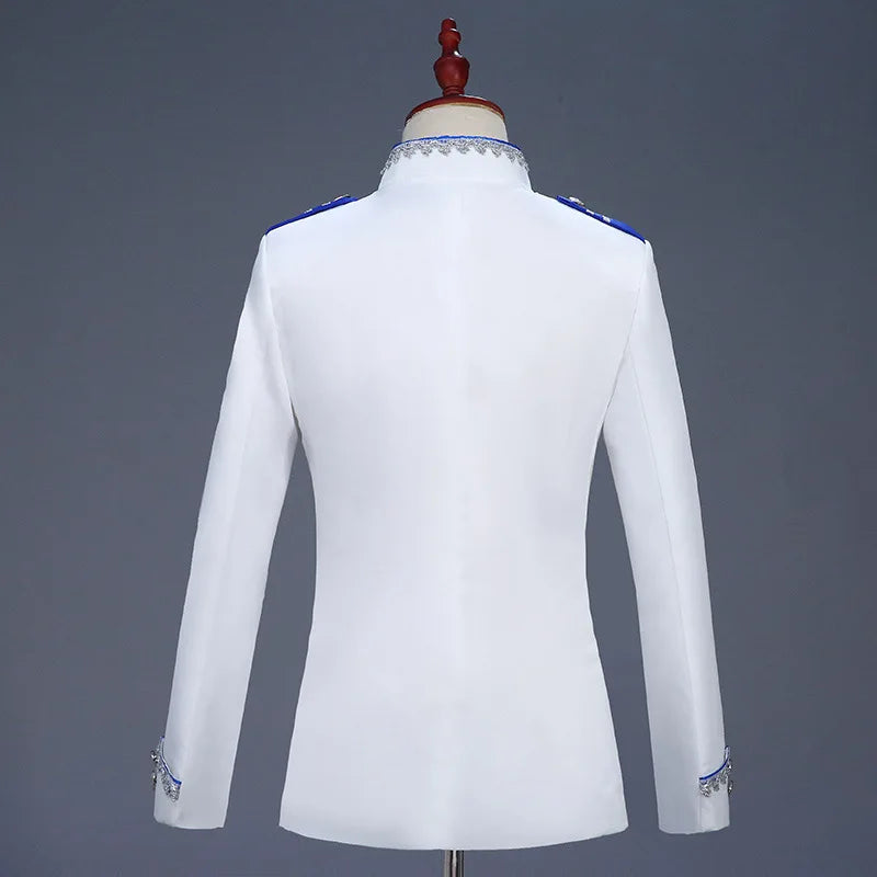 European-style Men's White Court-inspired Two-piece Suit, Suitable for Emcees, Stage Performances, and Prince-themed Costumes.