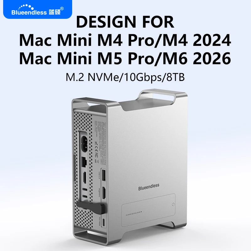 ស្ថានីយ៍ចត Blueendless Type C HUB សម្រាប់ Mac Mini M4/M4 Pro M5 PRO M6 10Gbps USB 3.2 Gen2 C Hub SD/TF M.2 NVME SSD Enclosure