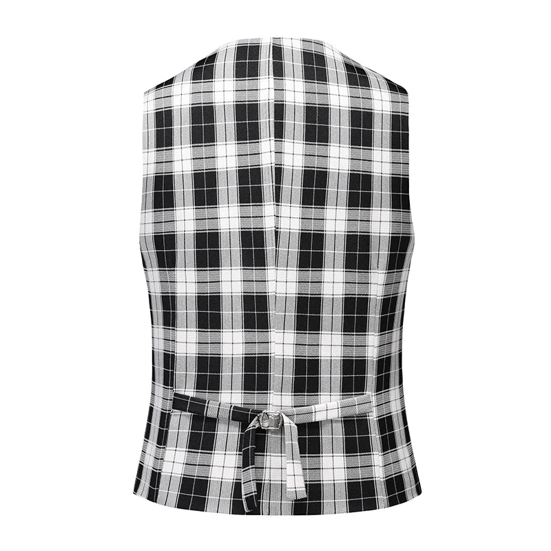 2026 New Men's Business Casual Sleeveless Vest Coat, Black and White Plaid Vests - Asian Size Slim-Fit Waistcoat. New 2026