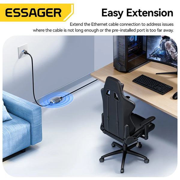 ឧបករណ៍ភ្ជាប់ Essager RJ45 10Gbps Network Extender Extender សម្រាប់ខ្សែ Cat8/7/6/5e Gigabit Ethernet Adapter ស្រីទៅស្រី Coupler