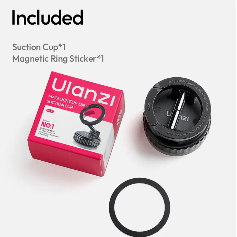 ជើងទ្រ រថយន្ត Ulanzi MA40 MagLock Suction Cup Mount សម្រាប់ ទូរសព្ទ ដៃ iPhone 17 16 Pro Max Android ជាមួយ នឹង ការ លៃតម្រូវ 3-Axis បង្វិល 360°