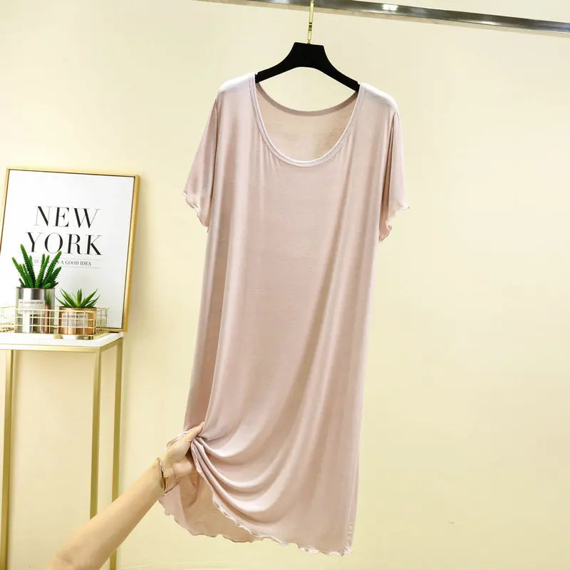 Casual Short Sleeve Night Dress Women Sleepwear Modal Loose Sleep Shirts Loose Summer Nightgowns Female Nightwear Night Gown