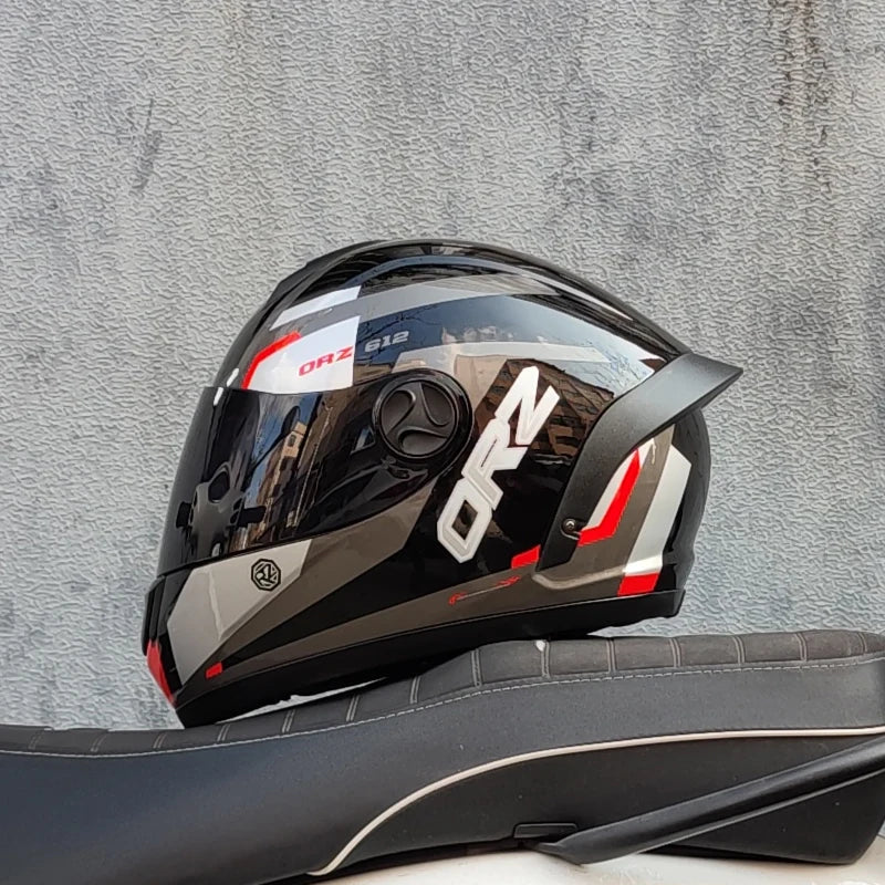 ORZ Motorcycle Helmet Men's and Women's Full Helmets Winter Personalized Motorcycle Big Tail Couple