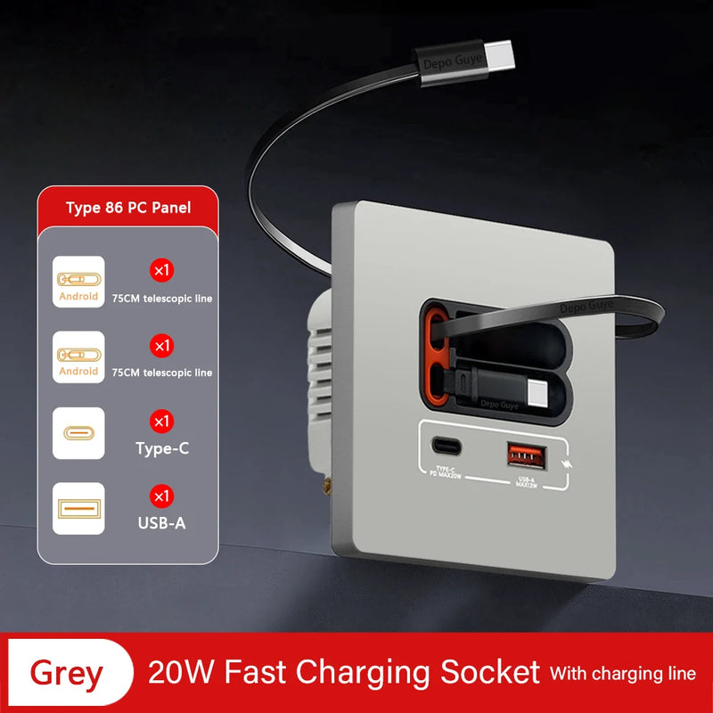 EU Universal  20W USB C Smart Socket Panel With Dual Type-c Fast Charge Ports  Outlet,Mobile phone charging Type-c Socket